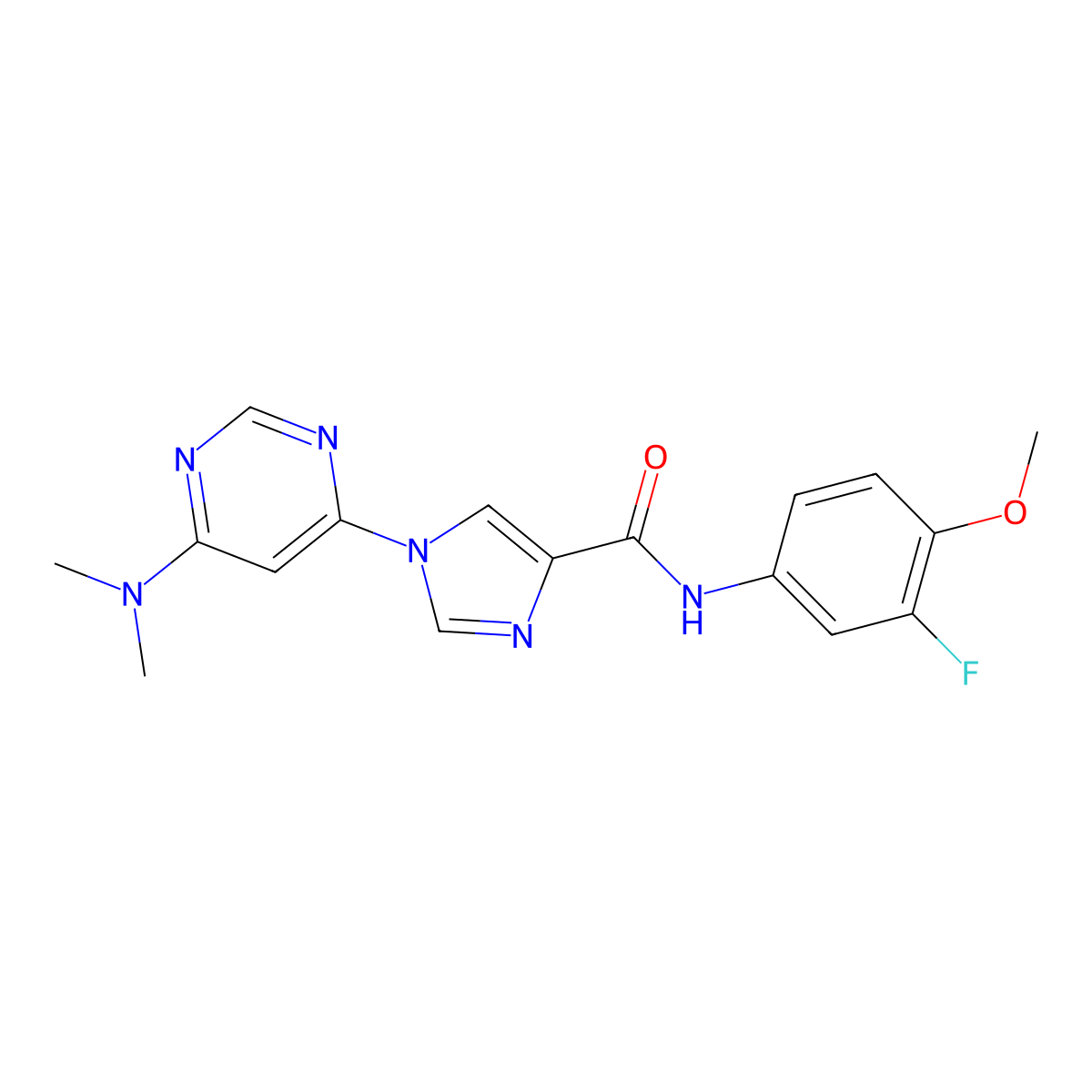 1-[6-(dimethylamino)pyrimidin-4-yl]-N-(3-fluoro-4-methoxyphenyl)-1H-imidazole-4-carboxamide molecular structure, CAS 1251576-33-6
