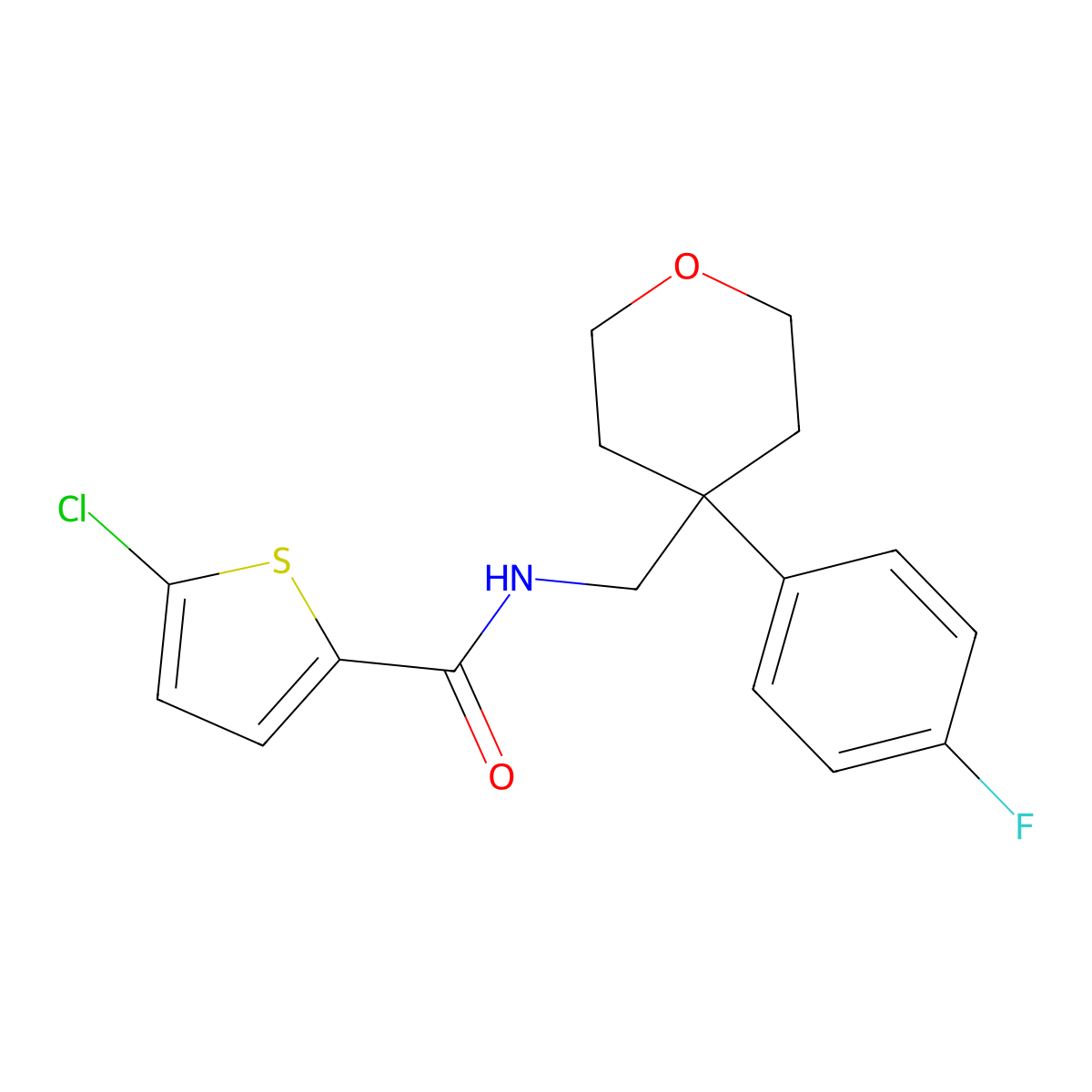 5-chloro-N-((4-(4-fluorophenyl)tetrahydro-2H-pyran-4-yl)methyl)thiophene-2-carboxamide molecular structure, CAS 1251576-39-2