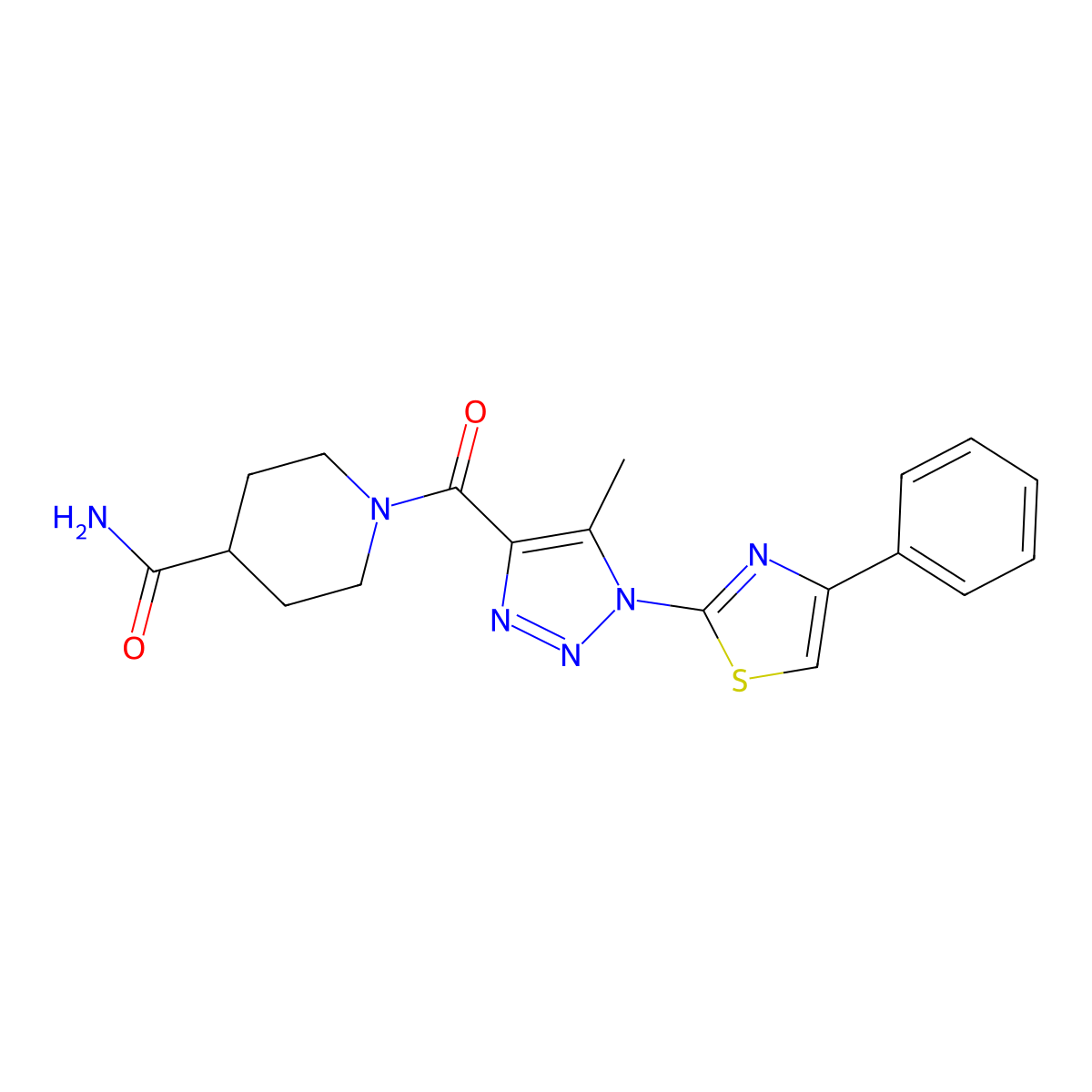 1-(5-methyl-1-(4-phenylthiazol-2-yl)-1H-1,2,3-triazole-4-carbonyl)piperidine-4-carboxamide molecular structure, CAS 1251576-44-9