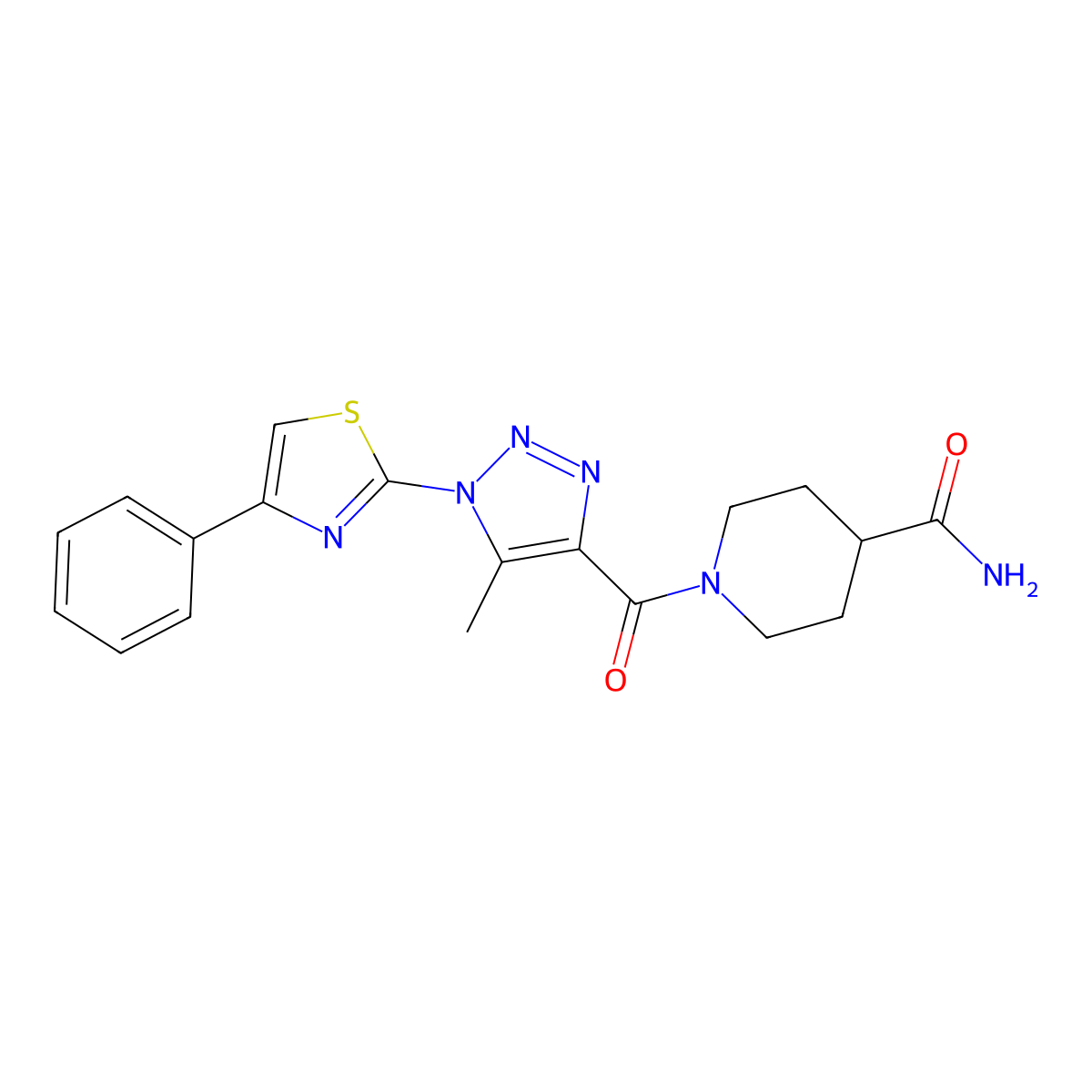 1-(5-methyl-1-(4-phenylthiazol-2-yl)-1H-1,2,3-triazole-4-carbonyl)piperidine-4-carboxamide molecular structure, CAS 1251576-44-9
