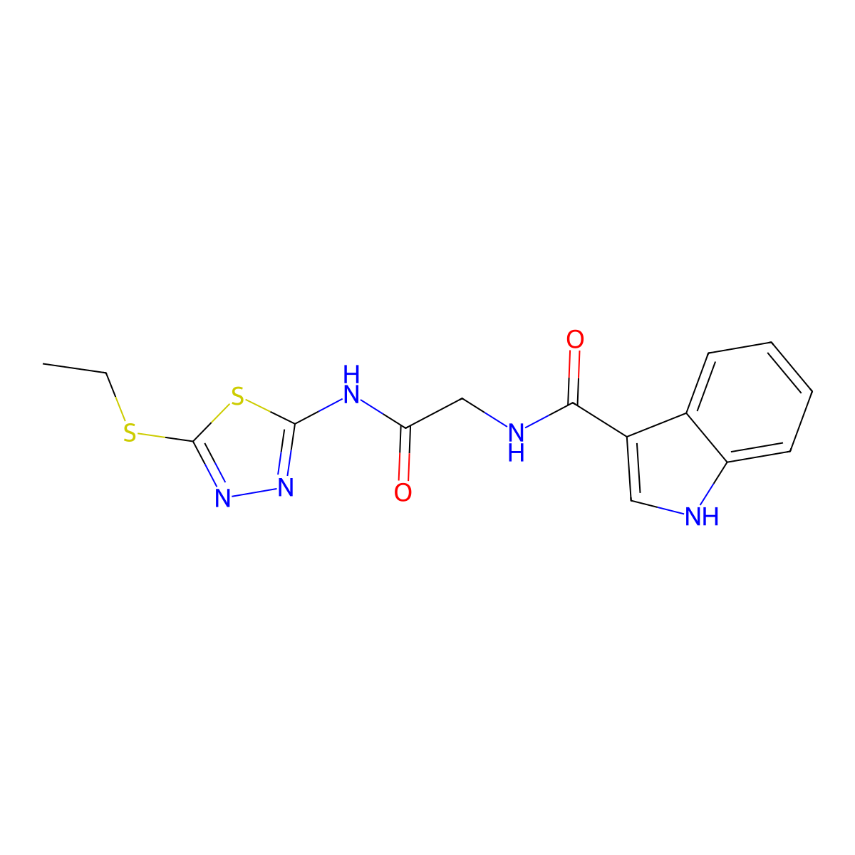 N-(2-((5-(ethylthio)-1,3,4-thiadiazol-2-yl)amino)-2-oxoethyl)-1H-indole-3-carboxamide molecular structure, CAS 1251576-45-0