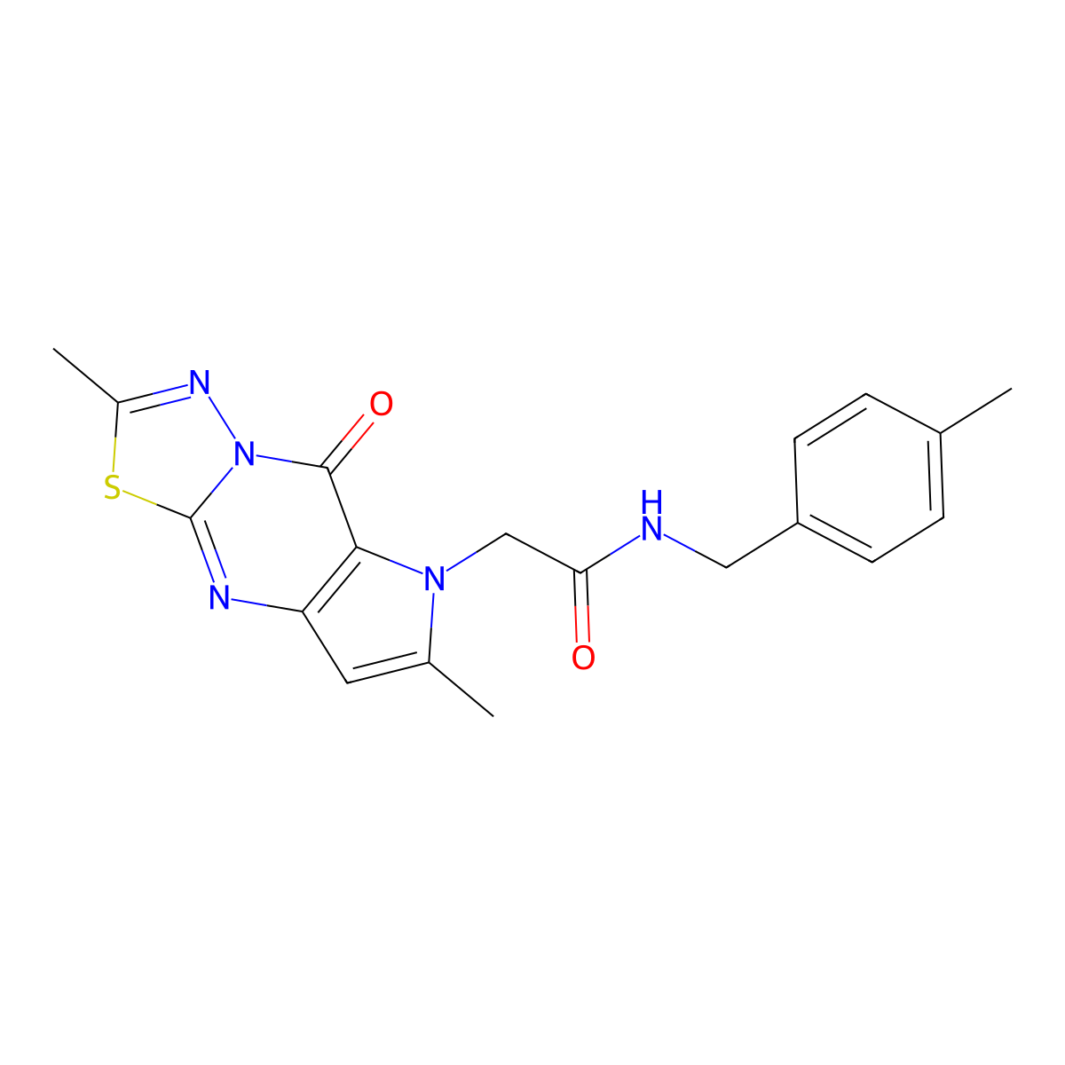 2-(2,7-dimethyl-5-oxopyrrolo[3,2-d][1,3,4]thiadiazolo[3,2-a]pyrimidin-6(5H)-yl)-N-(4-methylbenzyl)acetamide molecular structure, CAS 1251576-46-1