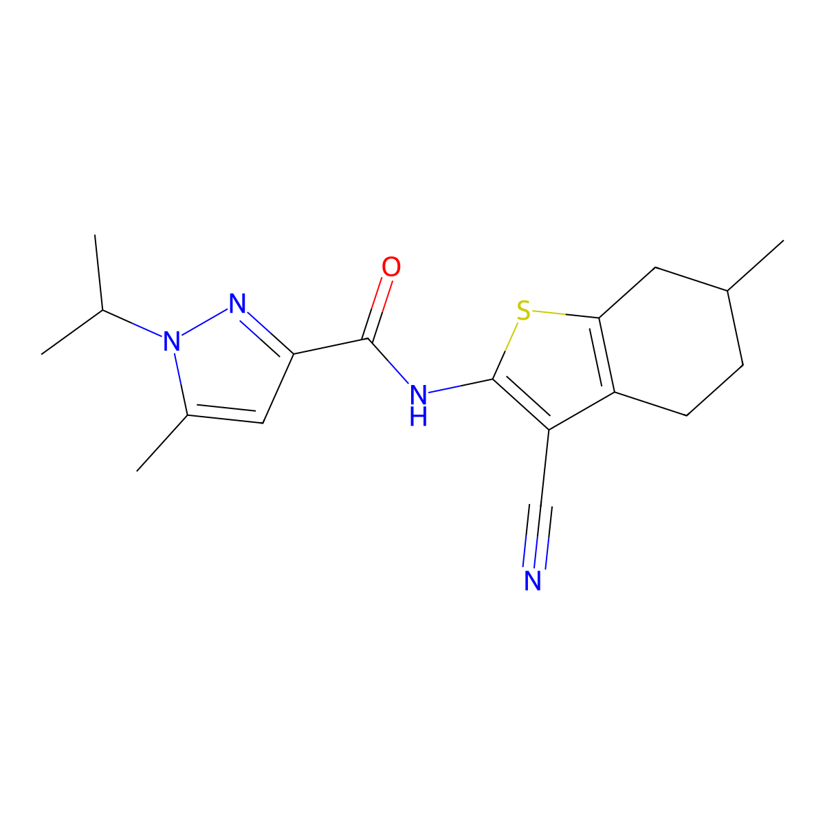 N-(3-cyano-6-methyl-4,5,6,7-tetrahydrobenzo[b]thiophen-2-yl)-1-isopropyl-5-methyl-1H-pyrazole-3-carboxamide molecular structure, CAS 1251576-51-8