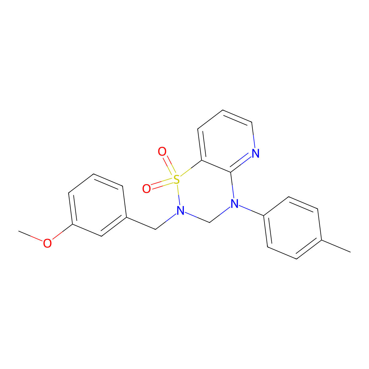 2-(3-methoxybenzyl)-4-(p-tolyl)-3,4-dihydro-2H-pyrido[2,3-e][1,2,4]thiadiazine 1,1-dioxide molecular structure, CAS 1251576-66-5