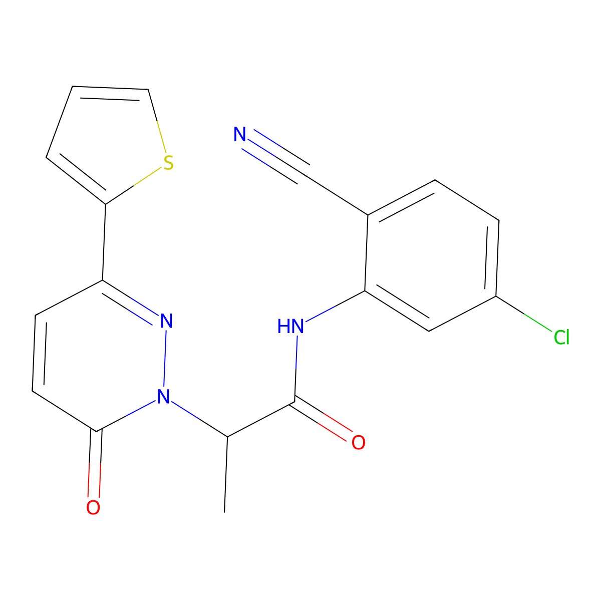 N-(5-chloro-2-cyanophenyl)-2-(6-oxo-3-(thiophen-2-yl)pyridazin-1(6H)-yl)propanamide molecular structure, CAS 1251576-68-7