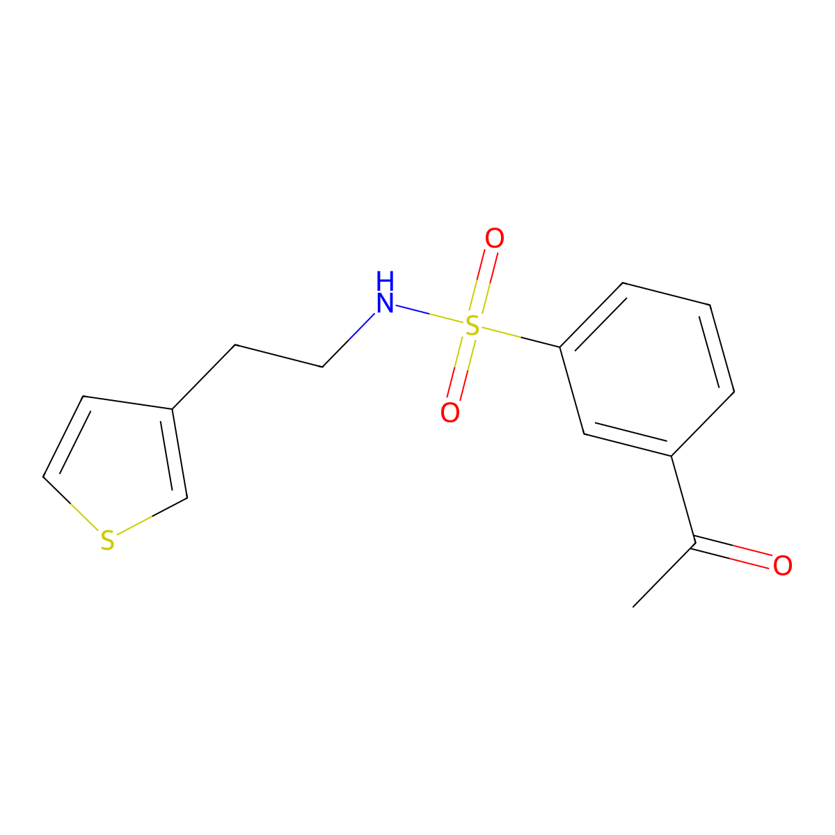 3-acetyl-N-(2-(thiophen-3-yl)ethyl)benzenesulfonamide molecular structure, CAS 1251576-86-9