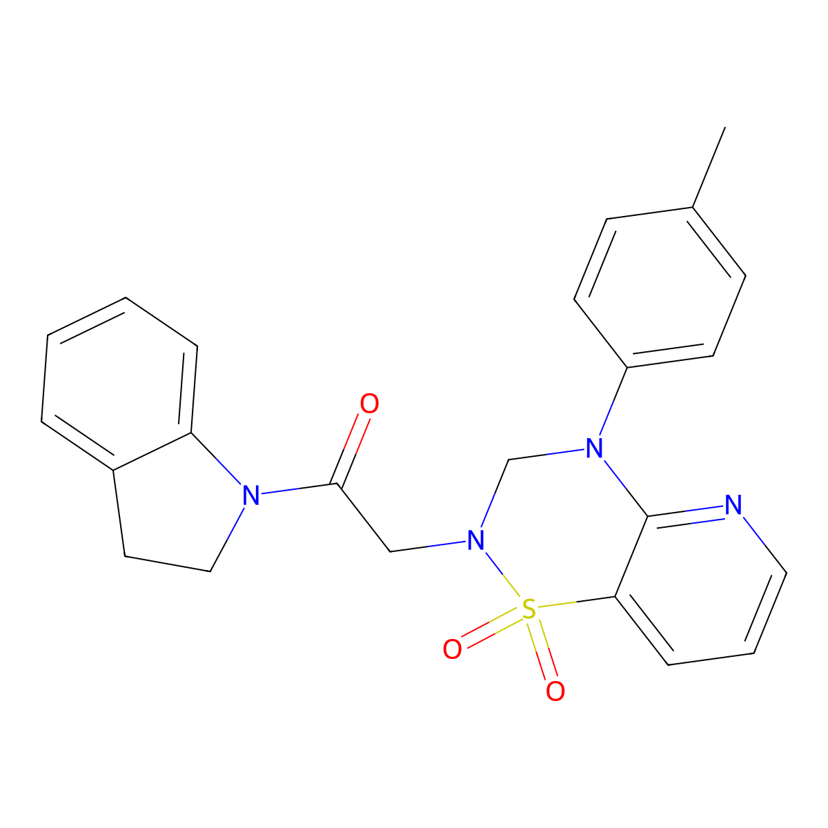 2-(1,1-dioxido-4-(p-tolyl)-3,4-dihydro-2H-pyrido[2,3-e][1,2,4]thiadiazin-2-yl)-1-(indolin-1-yl)ethanone molecular structure, CAS 1251576-91-6