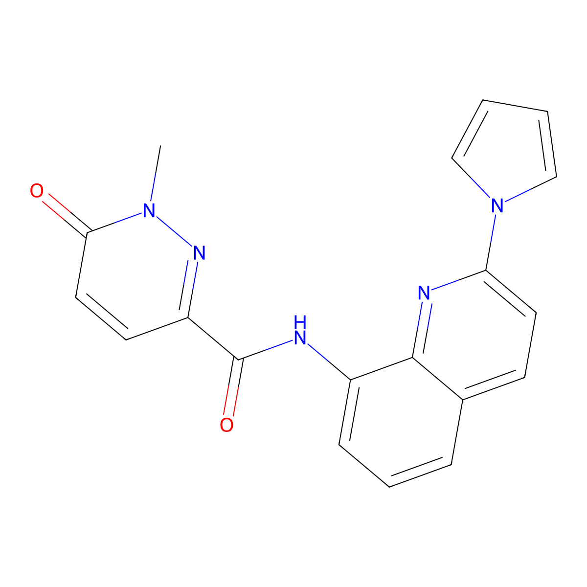 N-(2-(1H-pyrrol-1-yl)quinolin-8-yl)-1-methyl-6-oxo-1,6-dihydropyridazine-3-carboxamide molecular structure, CAS 1251576-96-1
