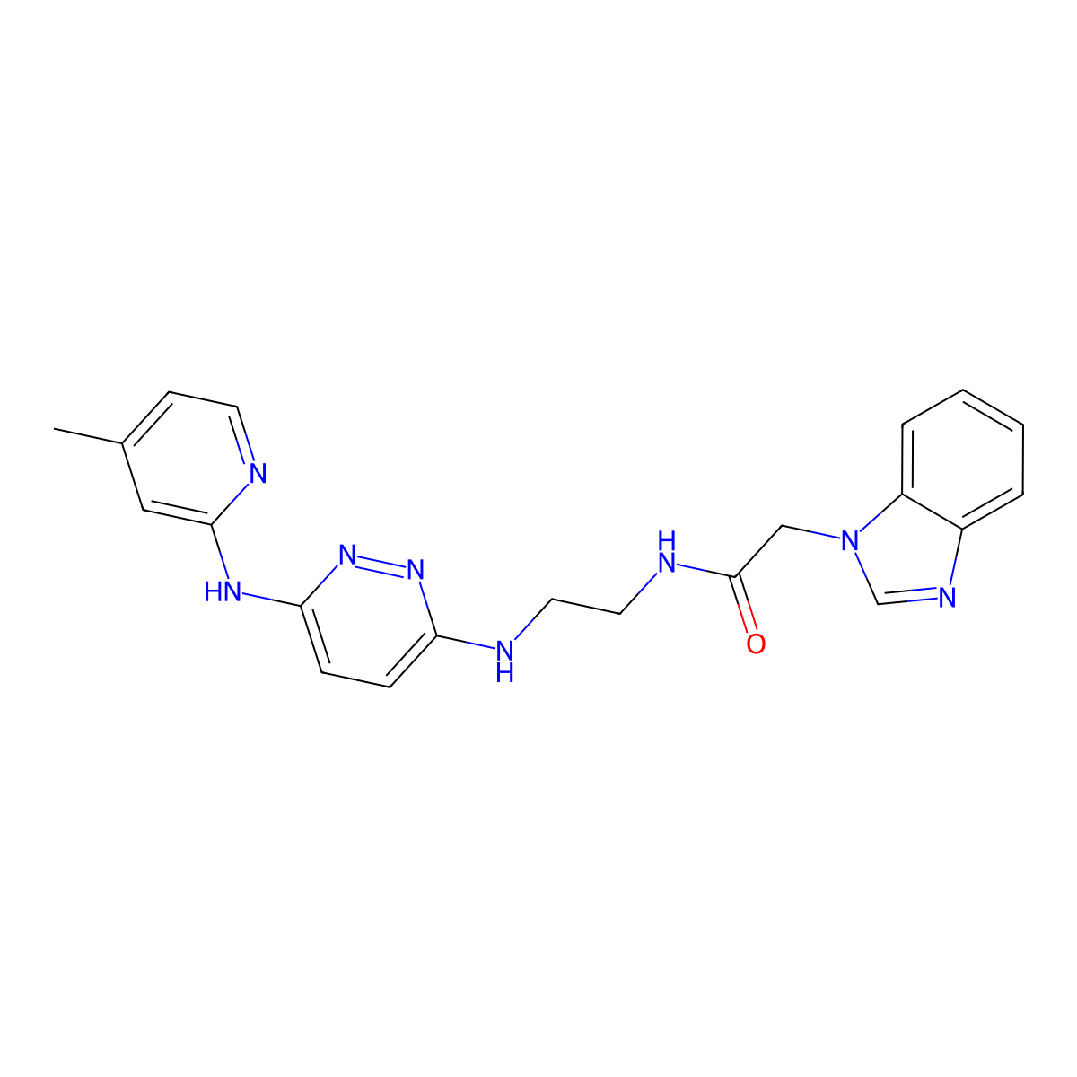 2-(1H-benzo[d]imidazol-1-yl)-N-(2-((6-((4-methylpyridin-2-yl)amino)pyridazin-3-yl)amino)ethyl)acetamide molecular structure, CAS 1251577-00-0