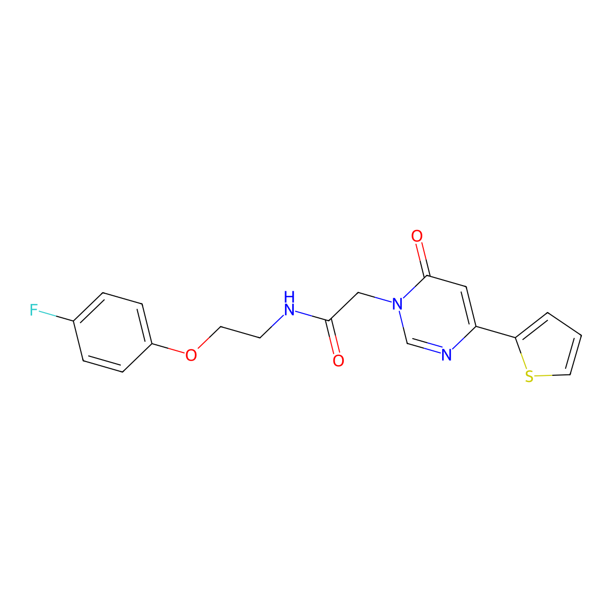 N-(2-(4-fluorophenoxy)ethyl)-2-(6-oxo-4-(thiophen-2-yl)pyrimidin-1(6H)-yl)acetamide molecular structure, CAS 1251577-10-2