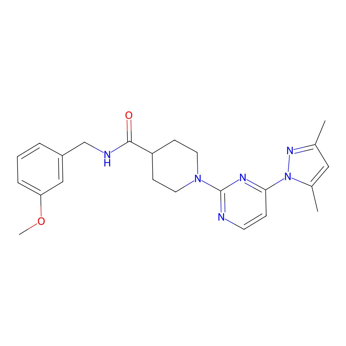 1-[4-(3,5-dimethyl-1H-pyrazol-1-yl)pyrimidin-2-yl]-N-[(3-methoxyphenyl)methyl]piperidine-4-carboxamide molecular structure, CAS 1251577-17-9