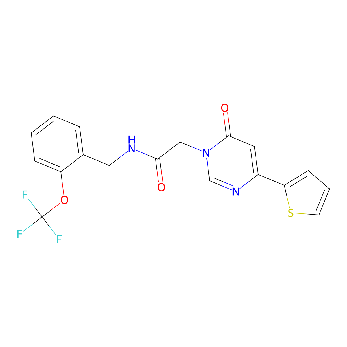 2-(6-oxo-4-(thiophen-2-yl)pyrimidin-1(6H)-yl)-N-(2-(trifluoromethoxy)benzyl)acetamide molecular structure, CAS 1251577-18-0