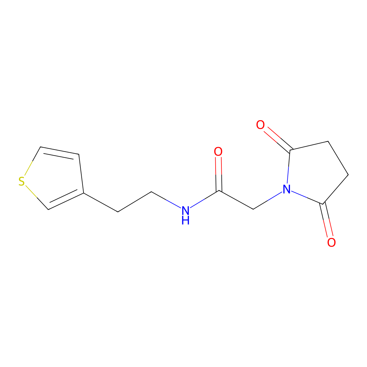 2-(2,5-dioxopyrrolidin-1-yl)-N-[2-(thiophen-3-yl)ethyl]acetamide molecular structure, CAS 1251577-20-4