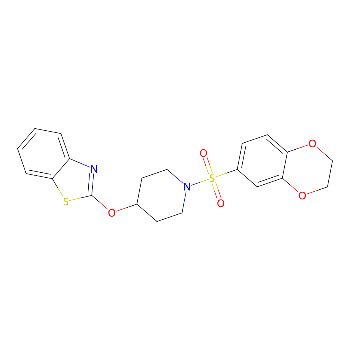 2-((1-((2,3-Dihydrobenzo[b][1,4]dioxin-6-yl)sulfonyl)piperidin-4-yl)oxy)benzo[d]thiazole molecular structure, CAS 1251577-23-7