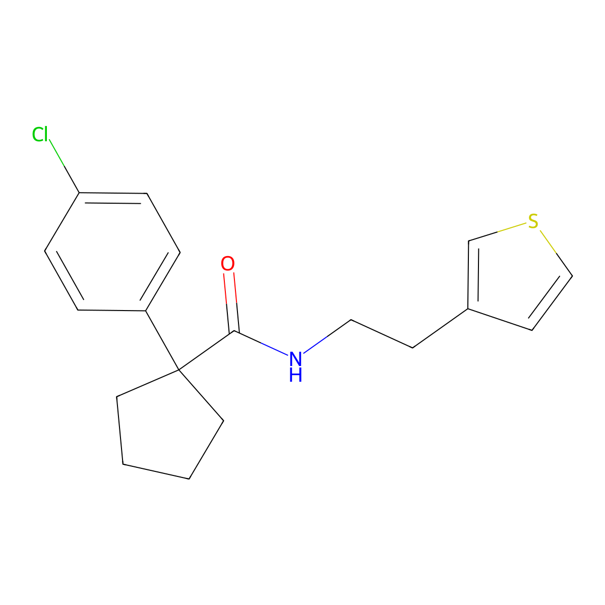 1-(4-chlorophenyl)-N-(2-(thiophen-3-yl)ethyl)cyclopentanecarboxamide molecular structure, CAS 1251577-26-0
