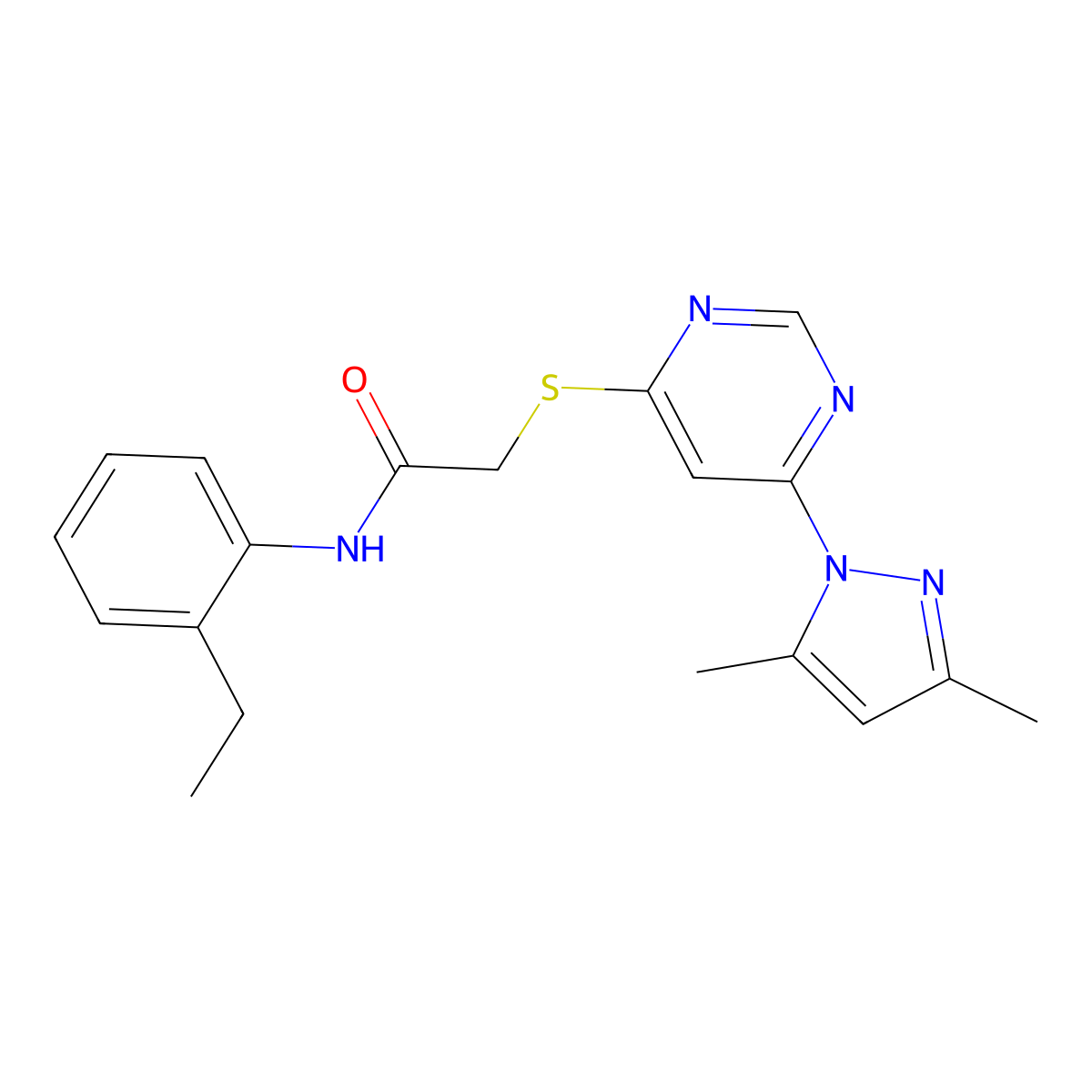 2-((6-(3,5-dimethyl-1H-pyrazol-1-yl)pyrimidin-4-yl)thio)-N-(2-ethylphenyl)acetamide molecular structure, CAS 1251577-27-1