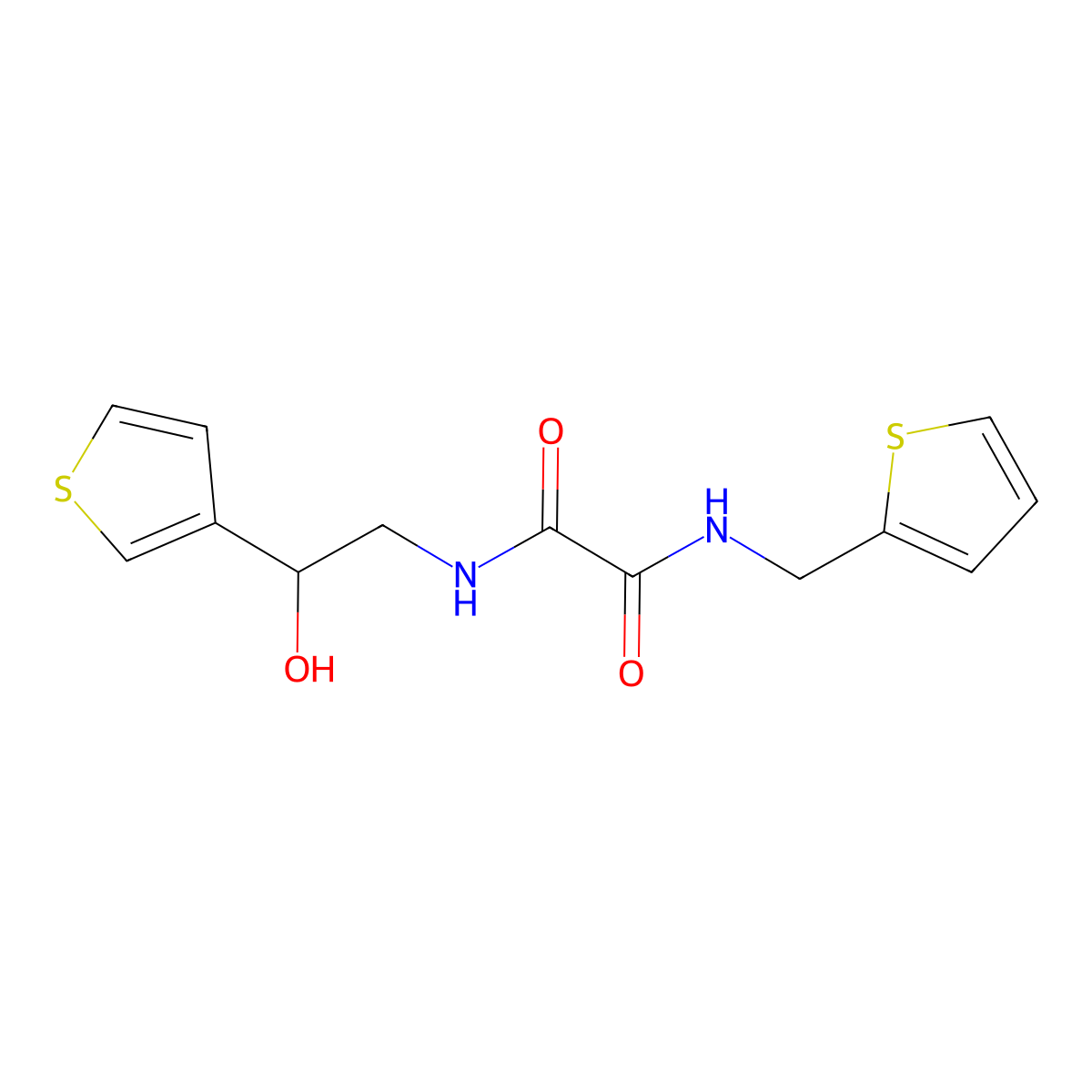 N-[2-hydroxy-2-(thiophen-3-yl)ethyl]-N'-[(thiophen-2-yl)methyl]ethanediamide molecular structure, CAS 1251577-29-3