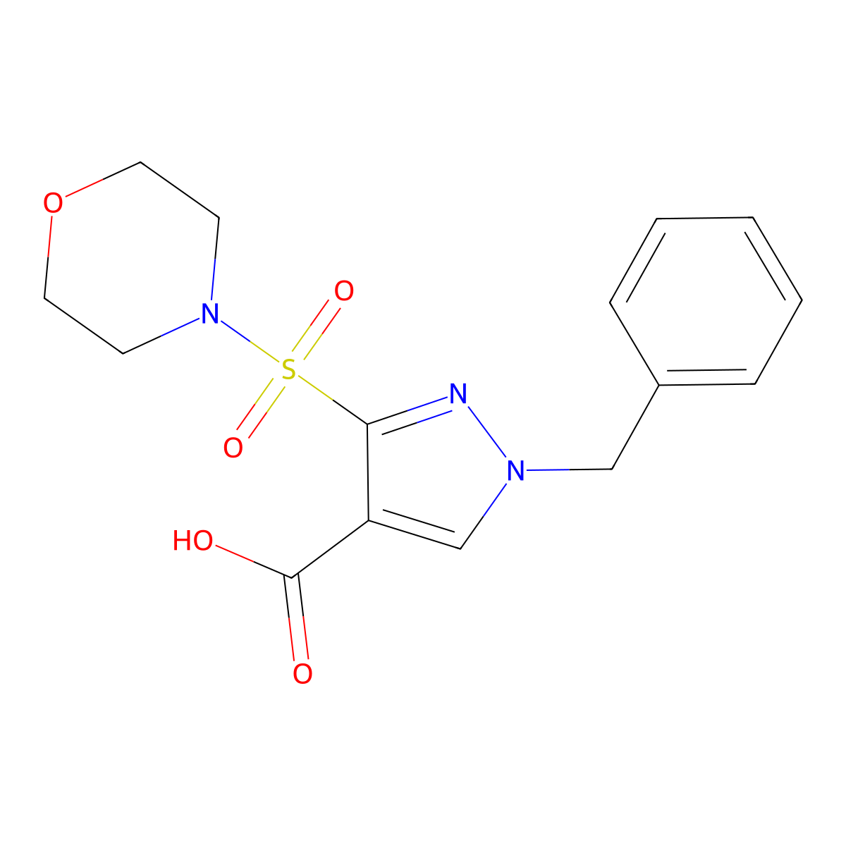 1-benzyl-3-(morpholinosulfonyl)-1H-pyrazole-4-carboxylic acid molecular structure, CAS 1251577-32-8