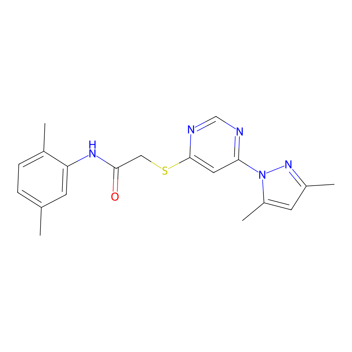 2-((6-(3,5-dimethyl-1H-pyrazol-1-yl)pyrimidin-4-yl)thio)-N-(2,5-dimethylphenyl)acetamide molecular structure, CAS 1251577-33-9