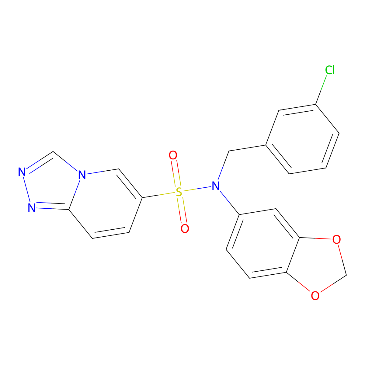 N-(2H-1,3-benzodioxol-5-yl)-N-[(3-chlorophenyl)methyl]-[1,2,4]triazolo[4,3-a]pyridine-6-sulfonamide molecular structure, CAS 1251577-34-0