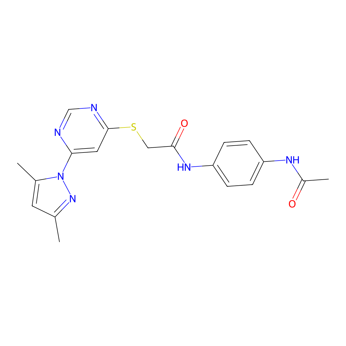 N-(4-acetamidophenyl)-2-((6-(3,5-dimethyl-1H-pyrazol-1-yl)pyrimidin-4-yl)thio)acetamide molecular structure, CAS 1251577-49-7