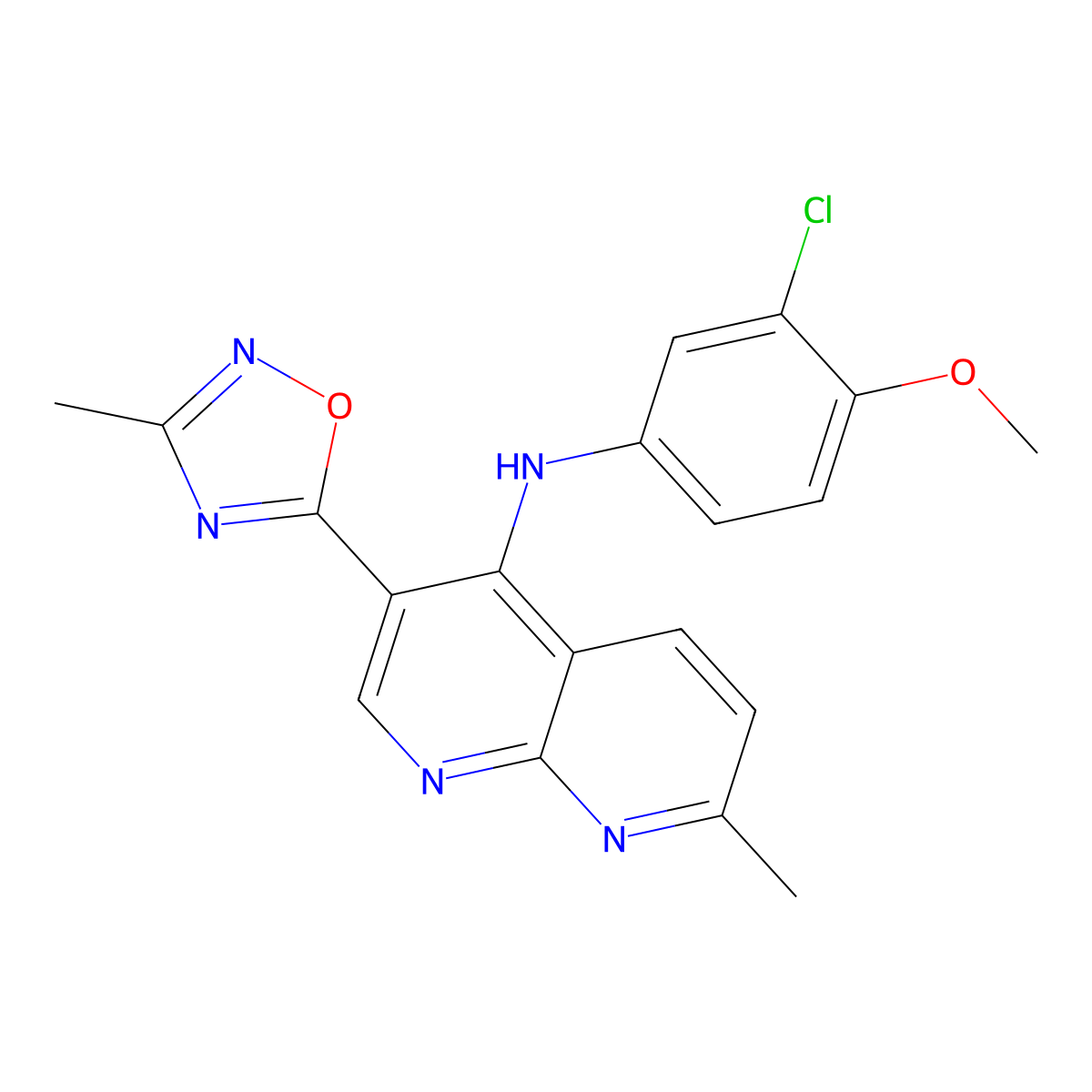 N-(3-chloro-4-methoxyphenyl)-7-methyl-3-(3-methyl-1,2,4-oxadiazol-5-yl)-1,8-naphthyridin-4-amine molecular structure, CAS 1251577-53-3