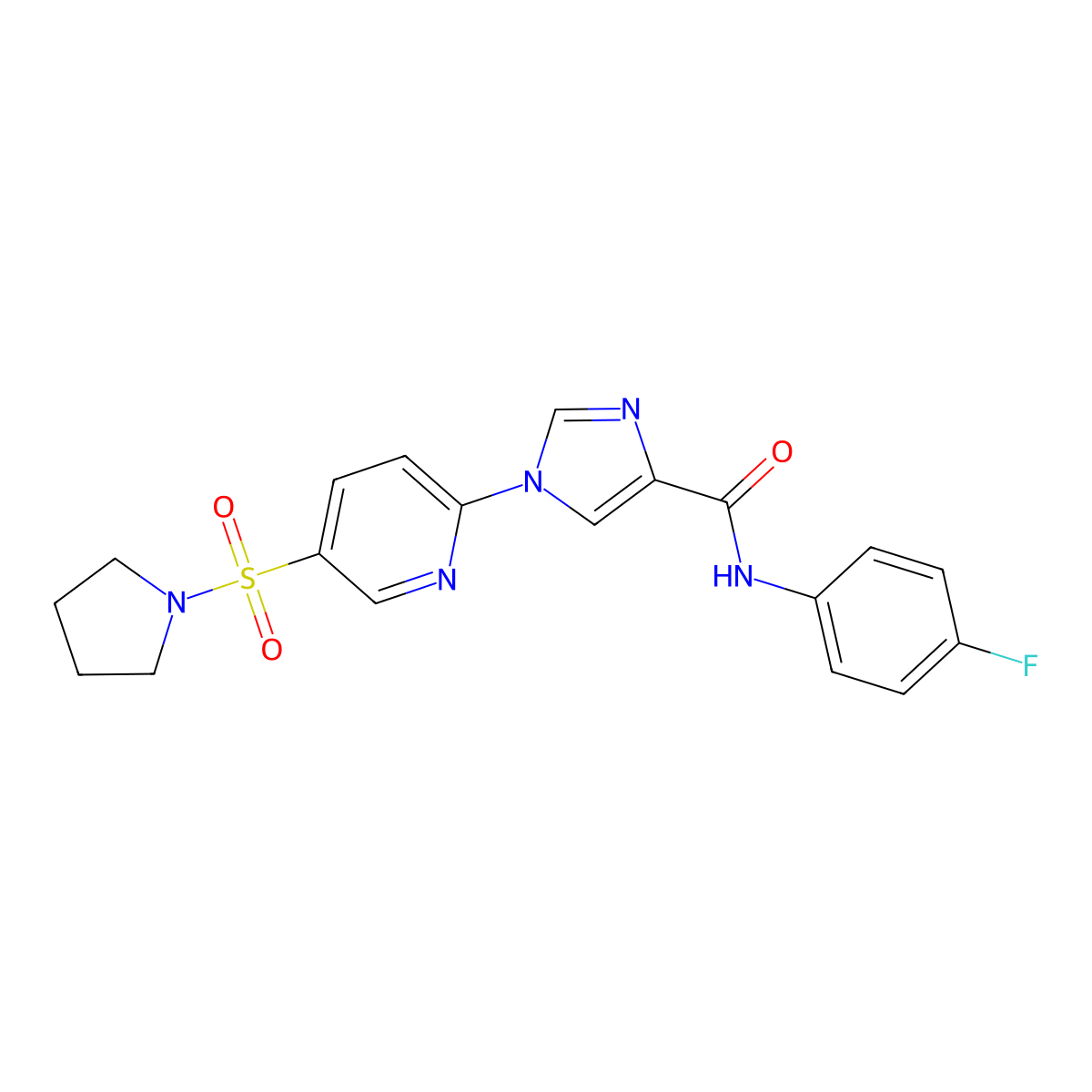 N-(4-fluorophenyl)-1-[5-(pyrrolidine-1-sulfonyl)pyridin-2-yl]-1H-imidazole-4-carboxamide molecular structure, CAS 1251577-74-8