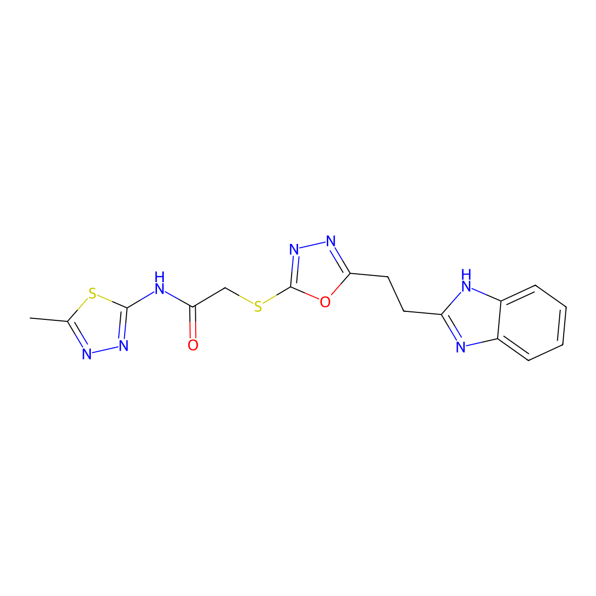 2-((5-(2-(1H-benzo[d]imidazol-2-yl)ethyl)-1,3,4-oxadiazol-2-yl)thio)-N-(5-methyl-1,3,4-thiadiazol-2-yl)acetamide molecular structure, CAS 1251577-76-0