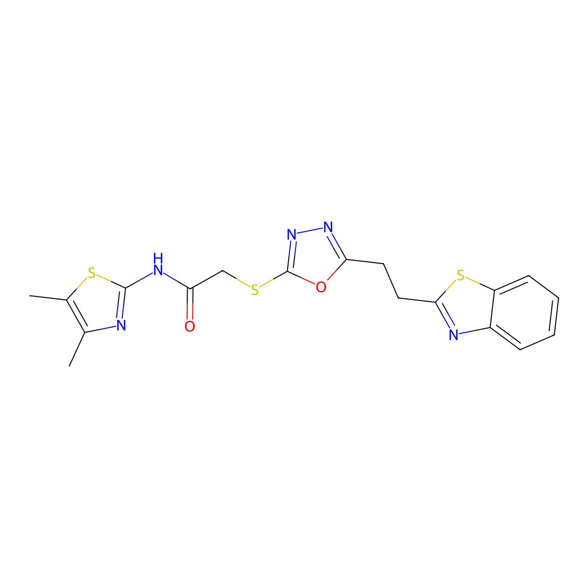 2-((5-(2-(benzo[d]thiazol-2-yl)ethyl)-1,3,4-oxadiazol-2-yl)thio)-N-(4,5-dimethylthiazol-2-yl)acetamide molecular structure, CAS 1251577-85-1
