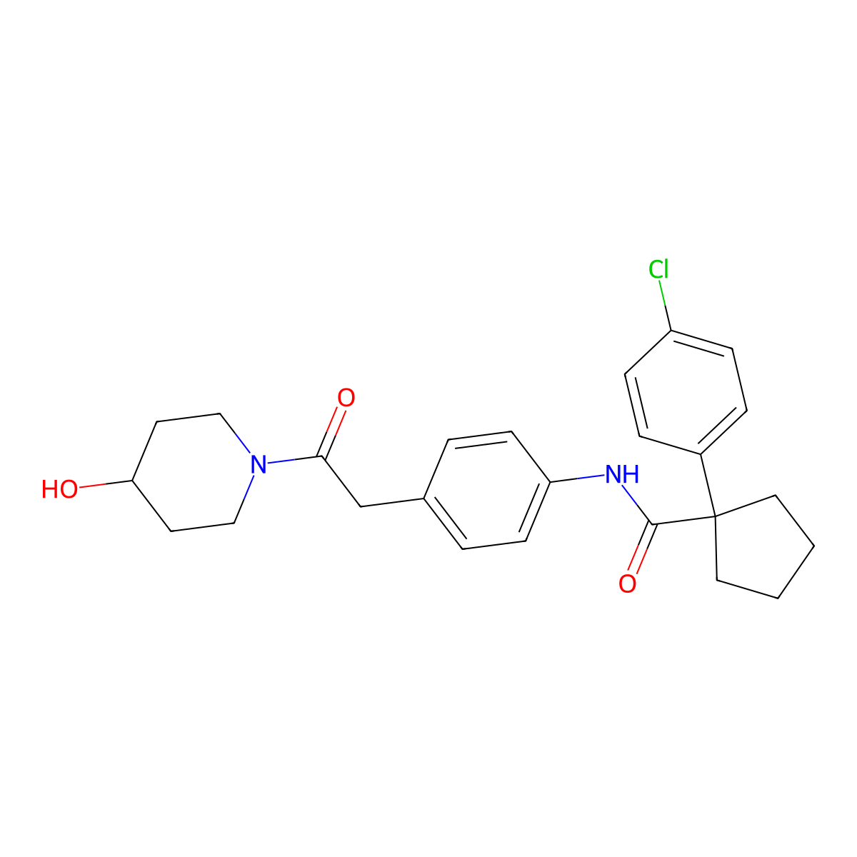 1-(4-chlorophenyl)-N-(4-(2-(4-hydroxypiperidin-1-yl)-2-oxoethyl)phenyl)cyclopentanecarboxamide molecular structure, CAS 1251577-87-3