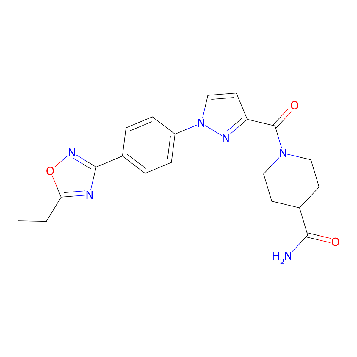 1-{1-[4-(5-ethyl-1,2,4-oxadiazol-3-yl)phenyl]-1H-pyrazole-3-carbonyl}piperidine-4-carboxamide molecular structure, CAS 1251577-88-4