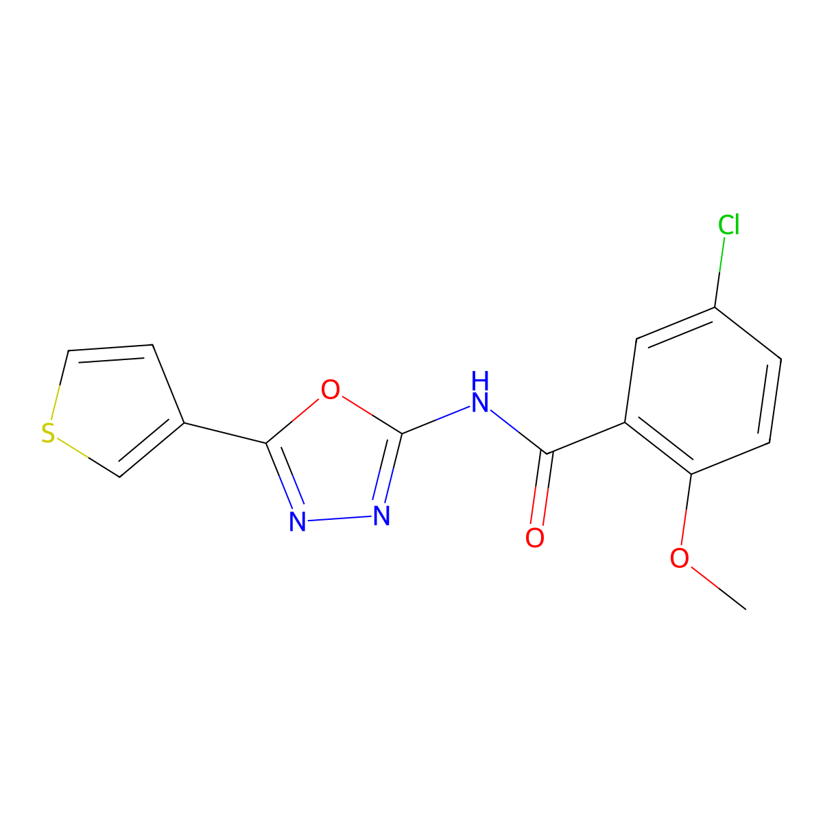 5-chloro-2-methoxy-N-(5-(thiophen-3-yl)-1,3,4-oxadiazol-2-yl)benzamide molecular structure, CAS 1251577-98-6