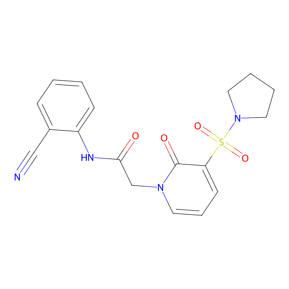 N-(2-cyanophenyl)-2-(2-oxo-3-(pyrrolidin-1-ylsulfonyl)pyridin-1(2H)-yl)acetamide molecular structure, CAS 1251578-05-8