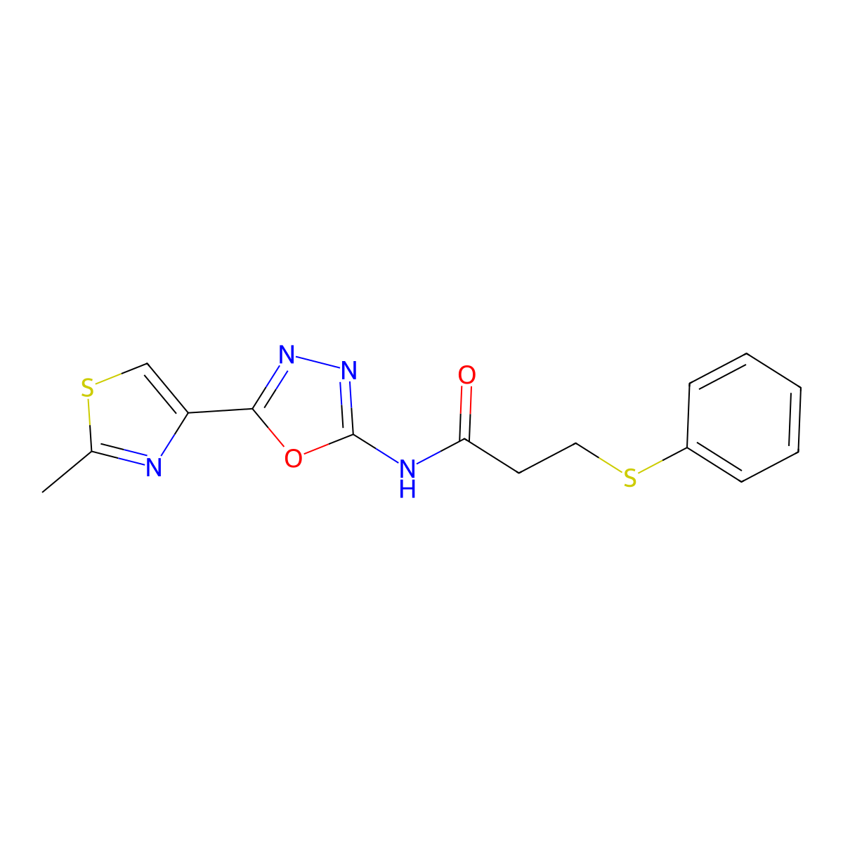 N-(5-(2-methylthiazol-4-yl)-1,3,4-oxadiazol-2-yl)-3-(phenylthio)propanamide molecular structure, CAS 1251578-06-9