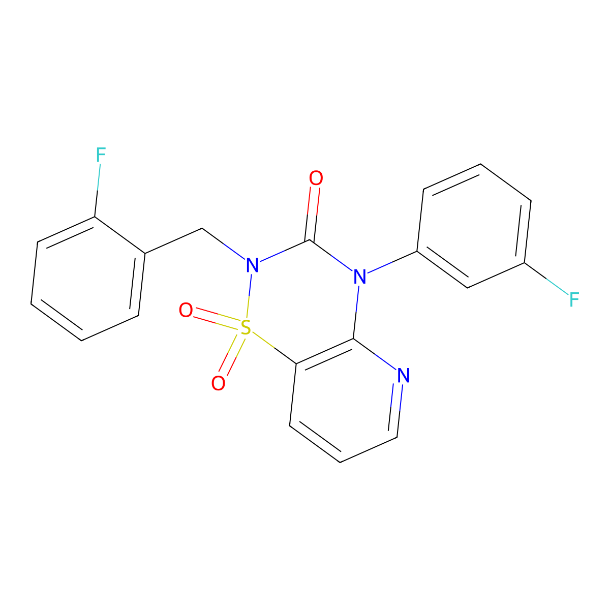 2-(2-fluorobenzyl)-4-(3-fluorophenyl)-2H-pyrido[2,3-e][1,2,4]thiadiazin-3(4H)-one 1,1-dioxide molecular structure, CAS 1251578-11-6