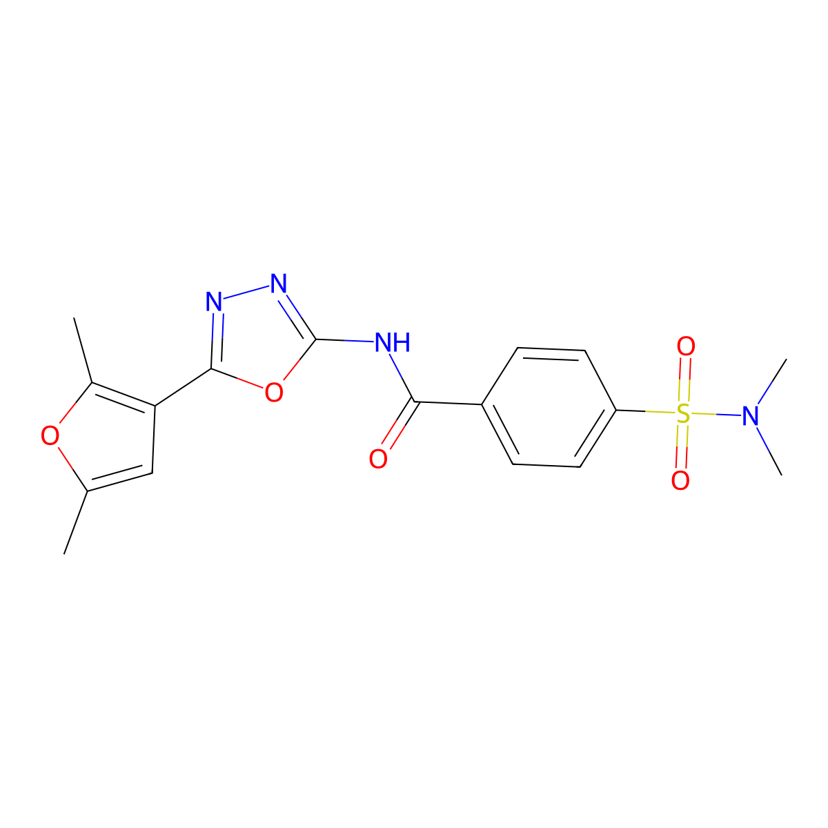 N-(5-(2,5-dimethylfuran-3-yl)-1,3,4-oxadiazol-2-yl)-4-(N,N-dimethylsulfamoyl)benzamide molecular structure, CAS 1251578-16-1