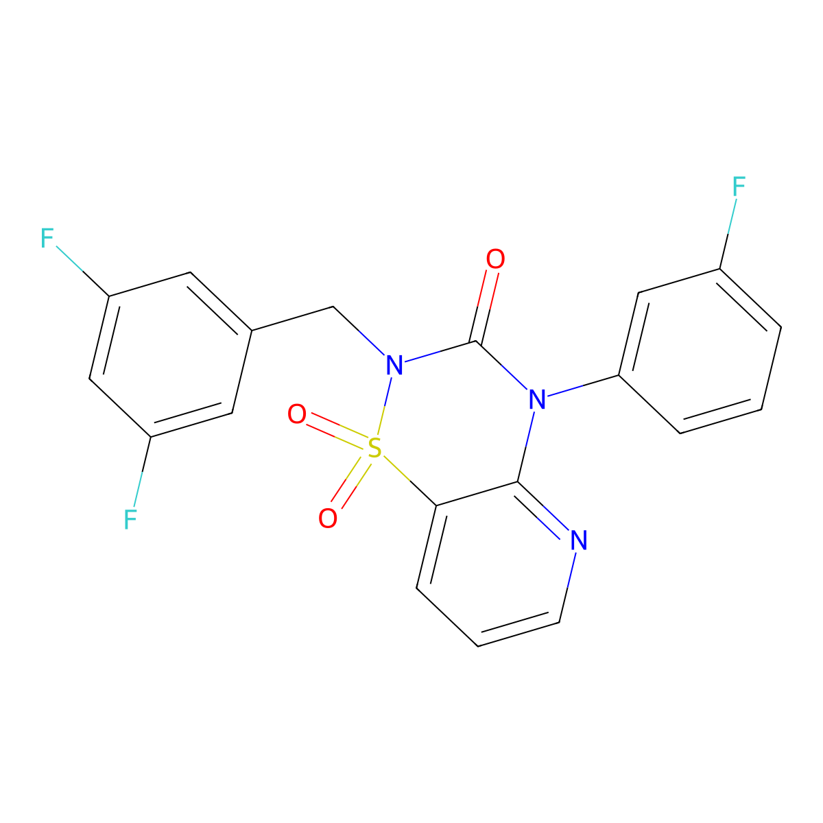2-(3,5-difluorobenzyl)-4-(3-fluorophenyl)-2H-pyrido[2,3-e][1,2,4]thiadiazin-3(4H)-one 1,1-dioxide molecular structure, CAS 1251578-18-3