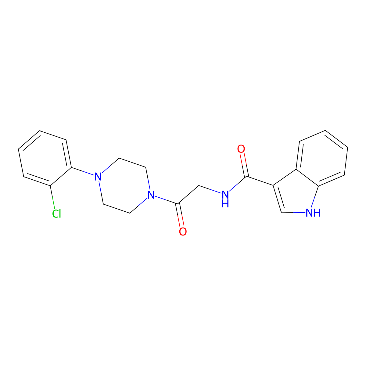 N-(2-(4-(2-chlorophenyl)piperazin-1-yl)-2-oxoethyl)-1H-indole-3-carboxamide molecular structure, CAS 1251578-19-4