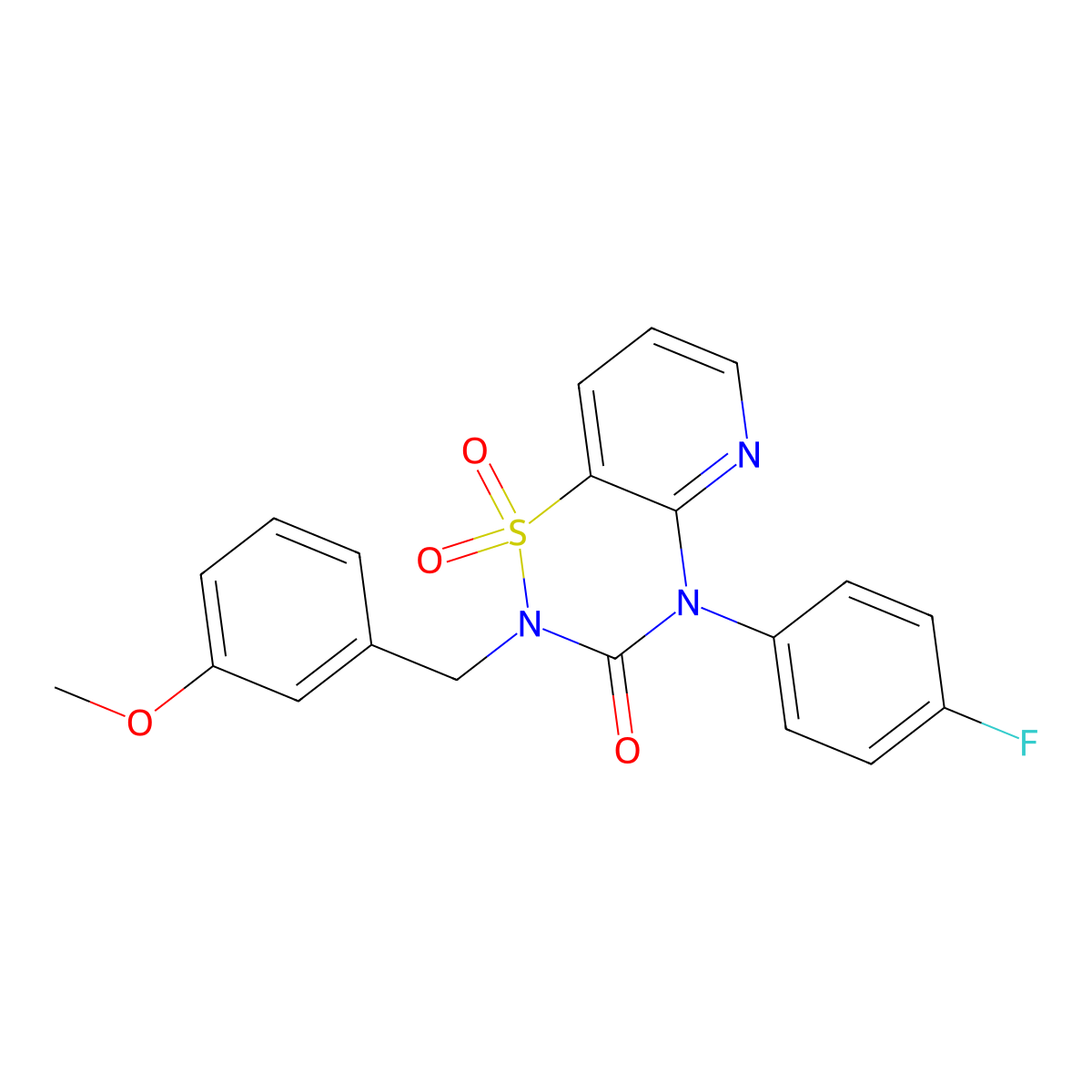 4-(4-fluorophenyl)-2-(3-methoxybenzyl)-2H-pyrido[2,3-e][1,2,4]thiadiazin-3(4H)-one 1,1-dioxide molecular structure, CAS 1251578-22-9