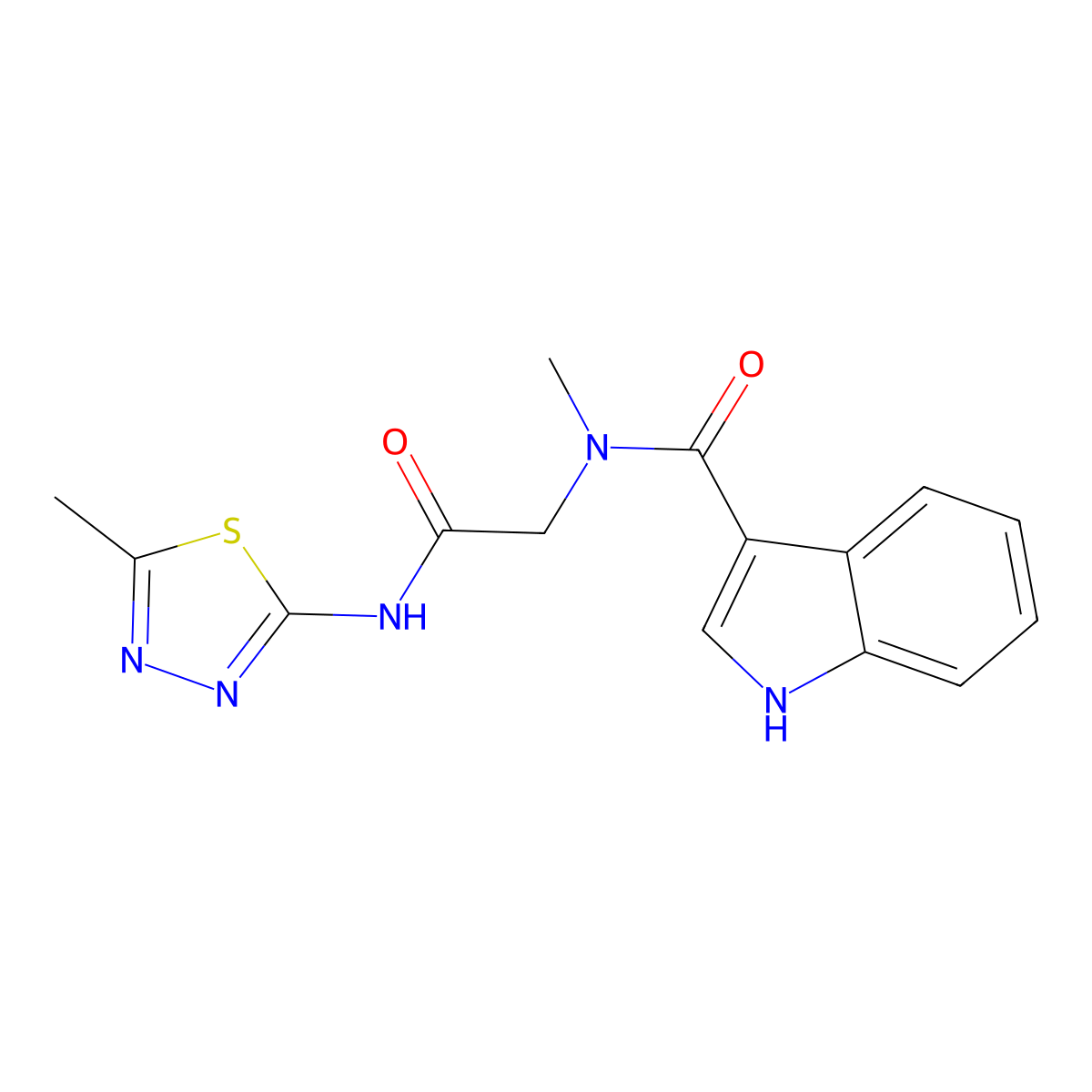 N-methyl-N-(2-((5-methyl-1,3,4-thiadiazol-2-yl)amino)-2-oxoethyl)-1H-indole-3-carboxamide molecular structure, CAS 1251578-25-2