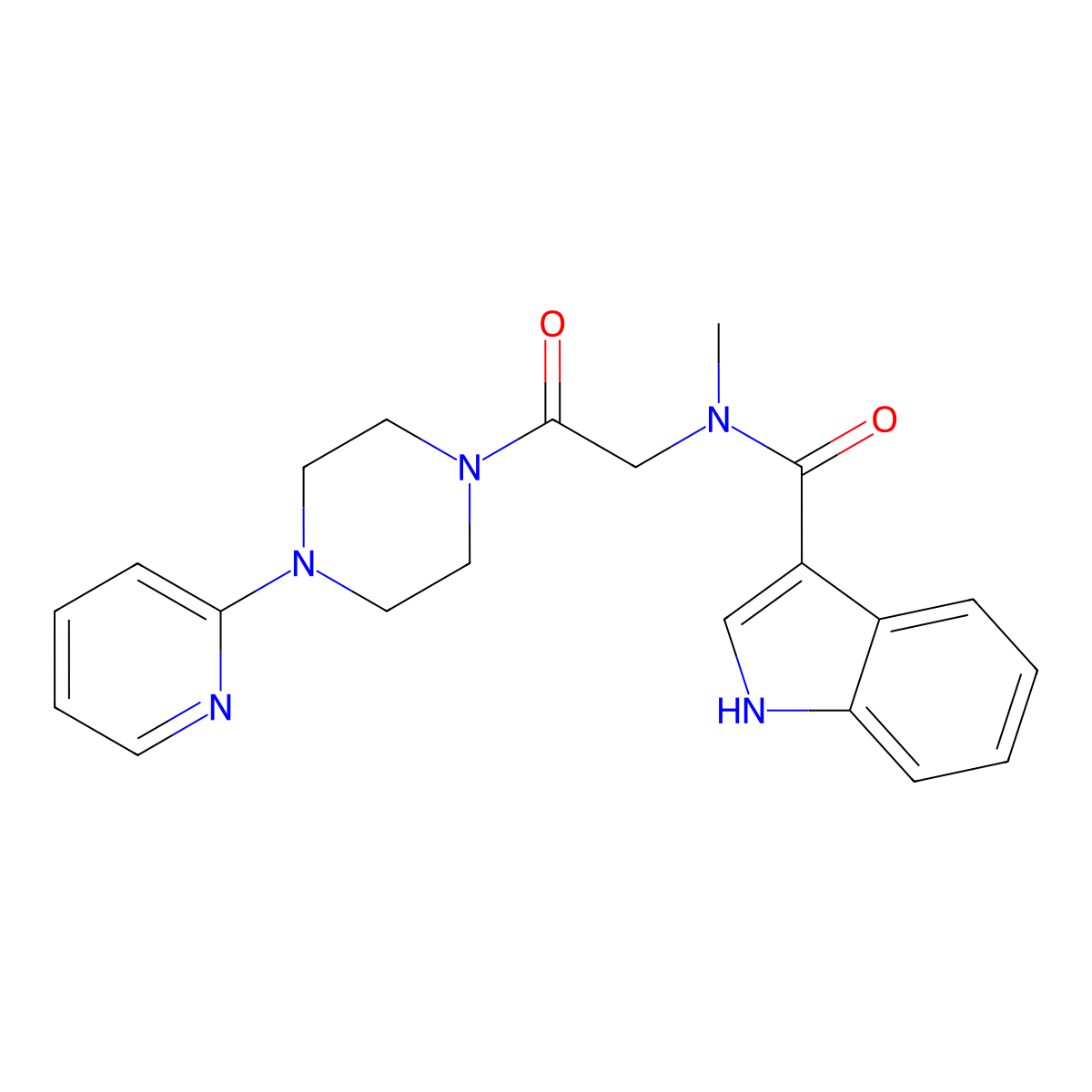 N-methyl-N-(2-oxo-2-(4-(pyridin-2-yl)piperazin-1-yl)ethyl)-1H-indole-3-carboxamide molecular structure, CAS 1251578-26-3