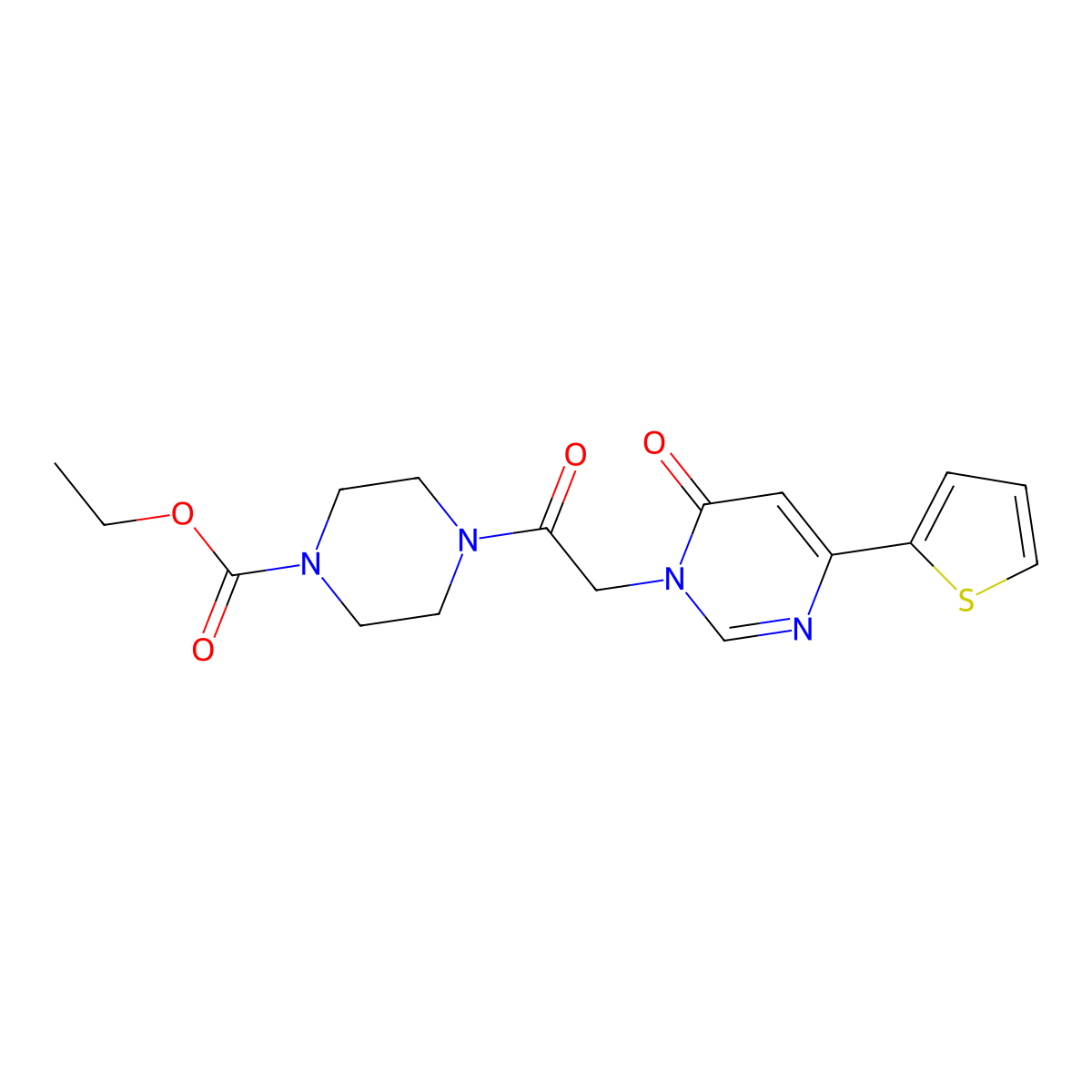 ethyl 4-(2-(6-oxo-4-(thiophen-2-yl)pyrimidin-1(6H)-yl)acetyl)piperazine-1-carboxylate molecular structure, CAS 1251578-34-3