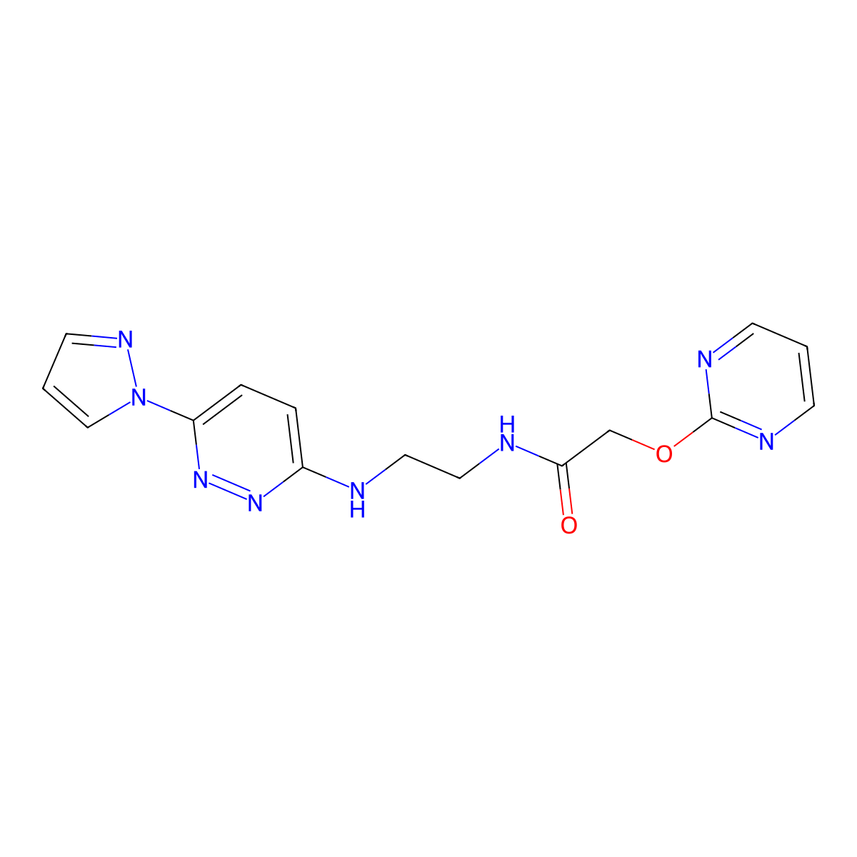 N-(2-((6-(1H-pyrazol-1-yl)pyridazin-3-yl)amino)ethyl)-2-(pyrimidin-2-yloxy)acetamide molecular structure, CAS 1251578-36-5