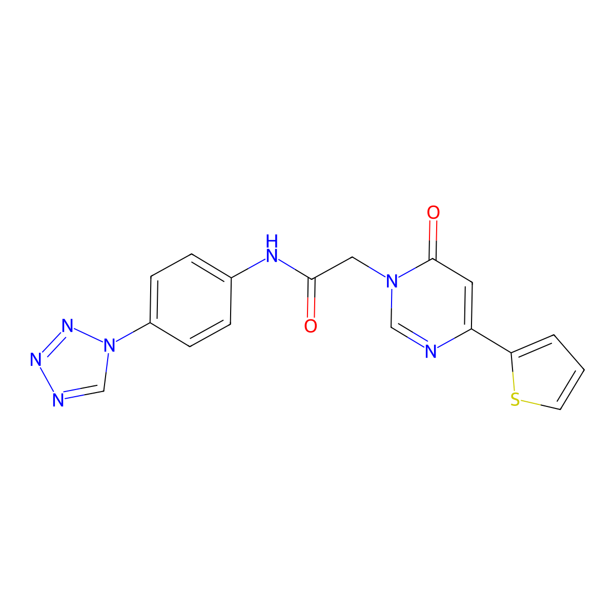 N-(4-(1H-tetrazol-1-yl)phenyl)-2-(6-oxo-4-(thiophen-2-yl)pyrimidin-1(6H)-yl)acetamide molecular structure, CAS 1251578-37-6