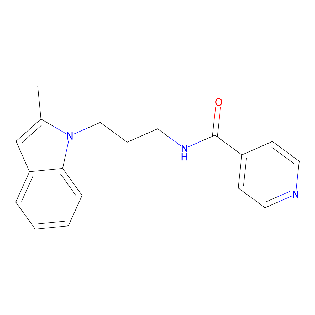 N-(3-(2-methyl-1H-indol-1-yl)propyl)isonicotinamide molecular structure, CAS 1251578-43-4