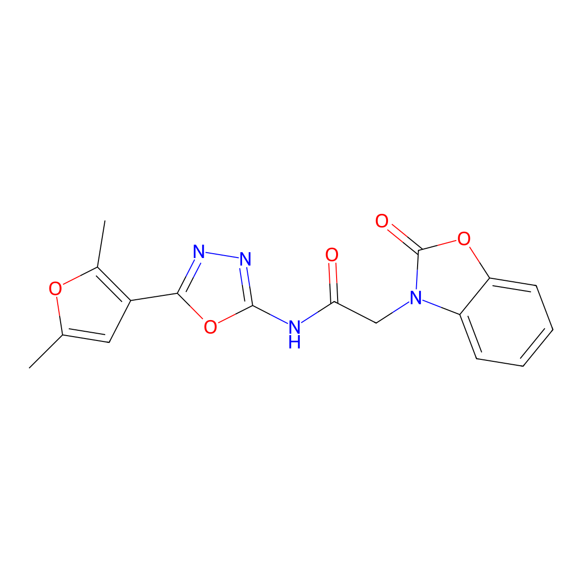 N-(5-(2,5-dimethylfuran-3-yl)-1,3,4-oxadiazol-2-yl)-2-(2-oxobenzo[d]oxazol-3(2H)-yl)acetamide molecular structure, CAS 1251578-57-0
