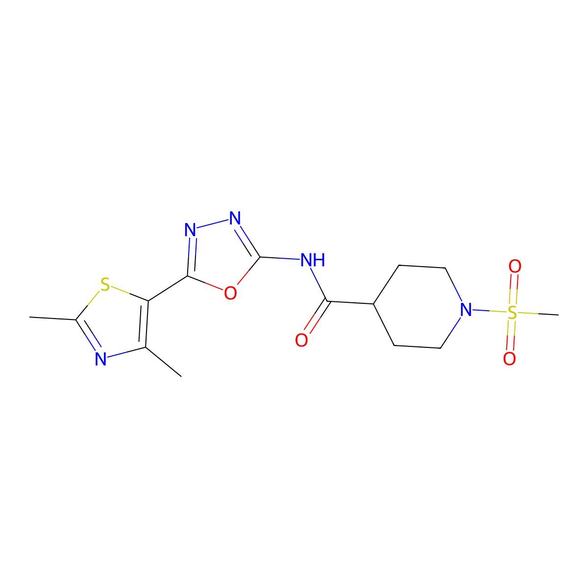 N-(5-(2,4-dimethylthiazol-5-yl)-1,3,4-oxadiazol-2-yl)-1-(methylsulfonyl)piperidine-4-carboxamide molecular structure, CAS 1251578-58-1