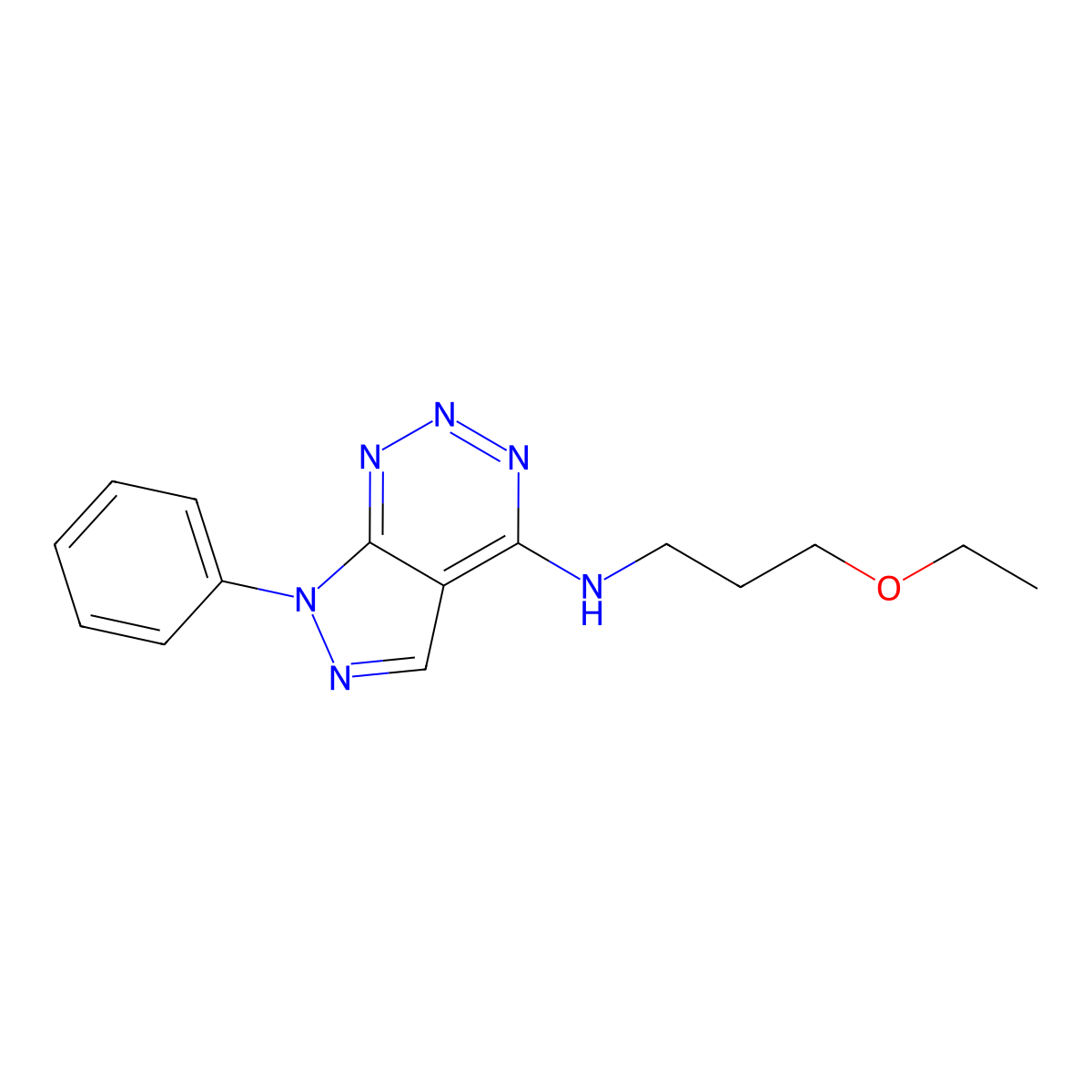 N-(3-ethoxypropyl)-7-phenyl-7H-pyrazolo[3,4-d][1,2,3]triazin-4-amine molecular structure, CAS 1251578-59-2