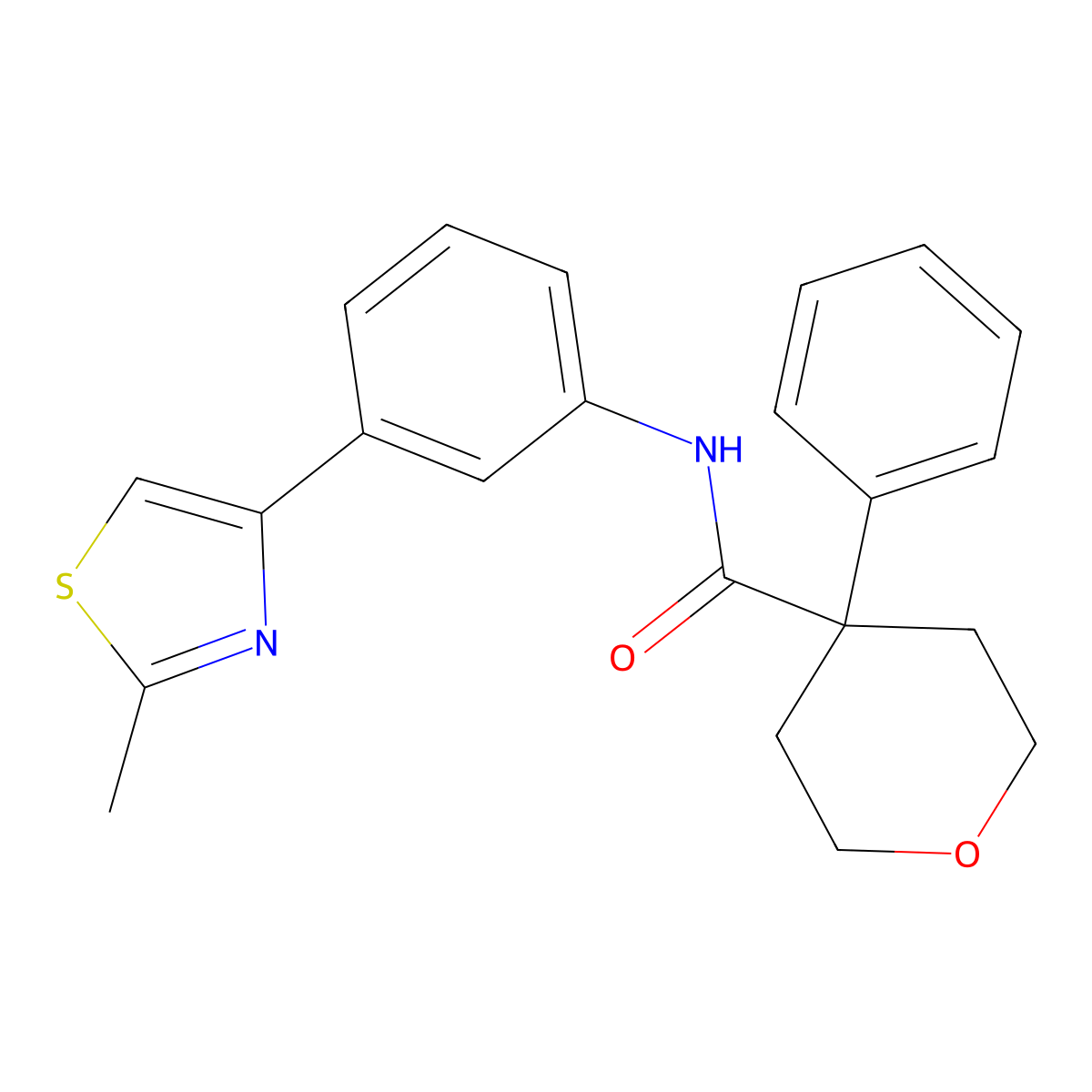 N-(3-(2-methylthiazol-4-yl)phenyl)-4-phenyltetrahydro-2H-pyran-4-carboxamide molecular structure, CAS 1251578-61-6