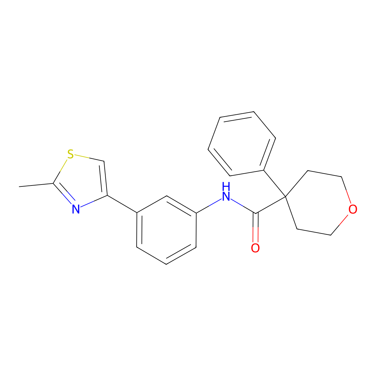 N-(3-(2-methylthiazol-4-yl)phenyl)-4-phenyltetrahydro-2H-pyran-4-carboxamide molecular structure, CAS 1251578-61-6